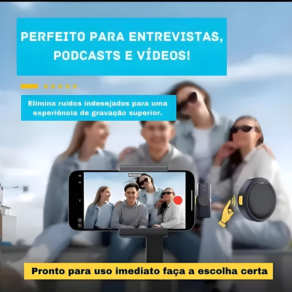Microfone Sem fio de Lapela Duplo Magnético Redondo Bluetooth para Celular Entrevista  - 4
