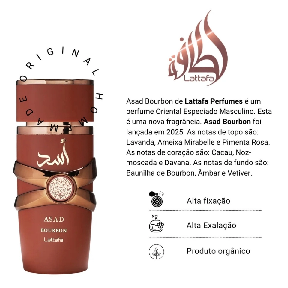 Perfume Asad Bourbon Lattafa 100ml Original Alta Fixação - imagem 3