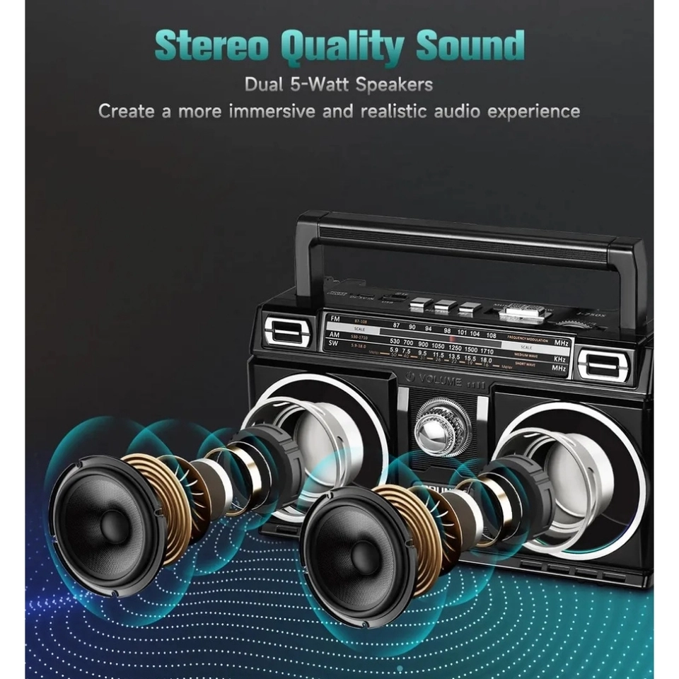 Caixa de Som Portátil com Rádio Retrô 4 Bandas, USB/TF e RGB de Luz LED - 4