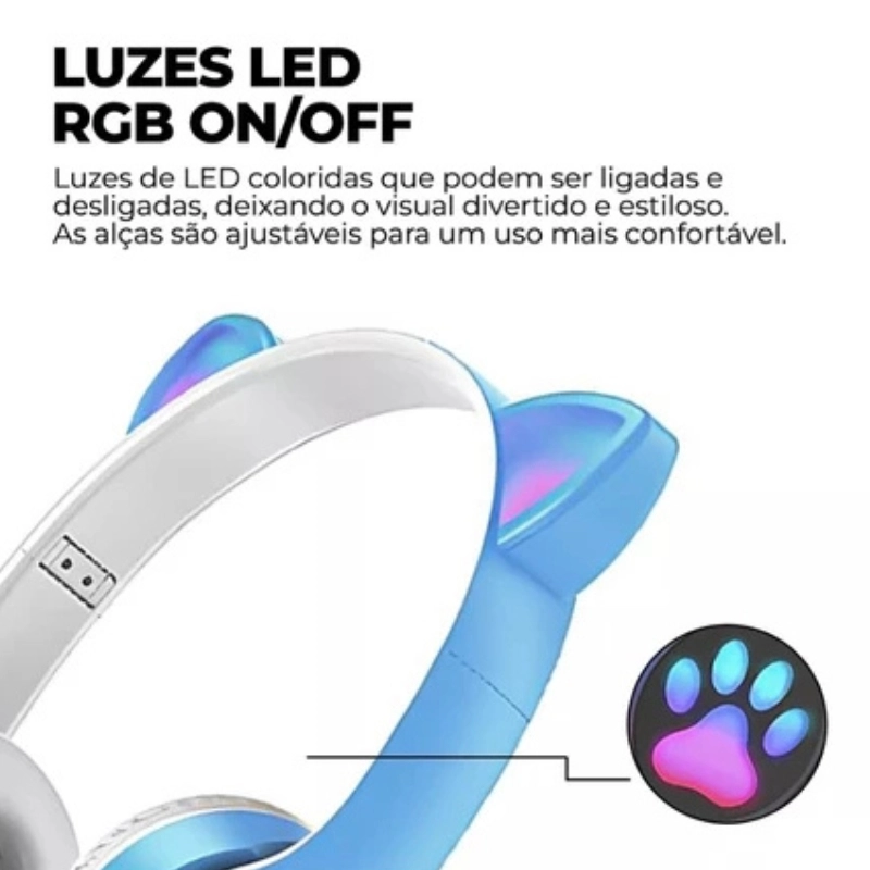 Fone Orelha De Gato Gatinho Headphone Bluetooth Led Sem Fio Com Microfone - 5