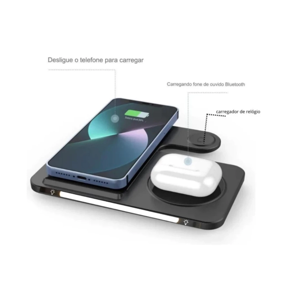 Suporte Carregador Indução Kaidi KNC-9097 Sem Fio 3 Em 1 Dock Station P/ Celular Smartwatch e Fone - imagem 5