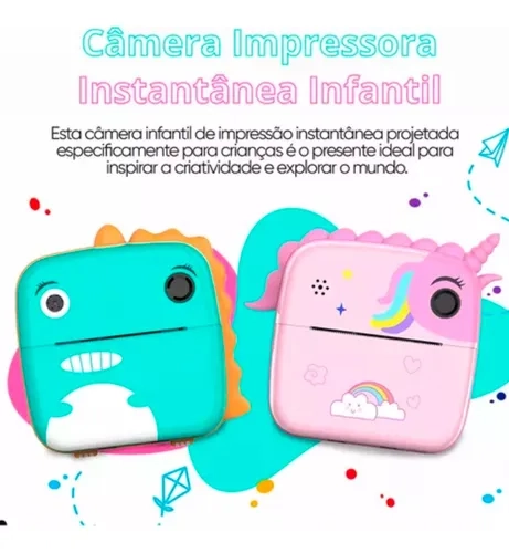 Câmera Instantânea Divertida Infantil Tira Imprimi Foto Na Hora De Verdade Filmadora Full Hd Criança Presente Com Jogos Modelo Dinossauro Swave - 3