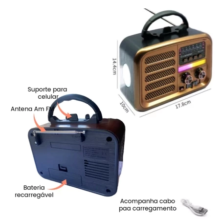 Rádio Am Fm Retrô Vintage Antigo Bluetooth Pen Drive Cor Modelo 1 - 4