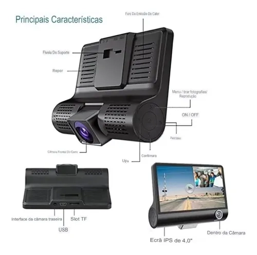 Câmera DVR de carro WDR / Full HD / 1080P / 5MP / 5V / 4 polegadas / 170º / Sensor / Microfone / Gravador de direção - 5