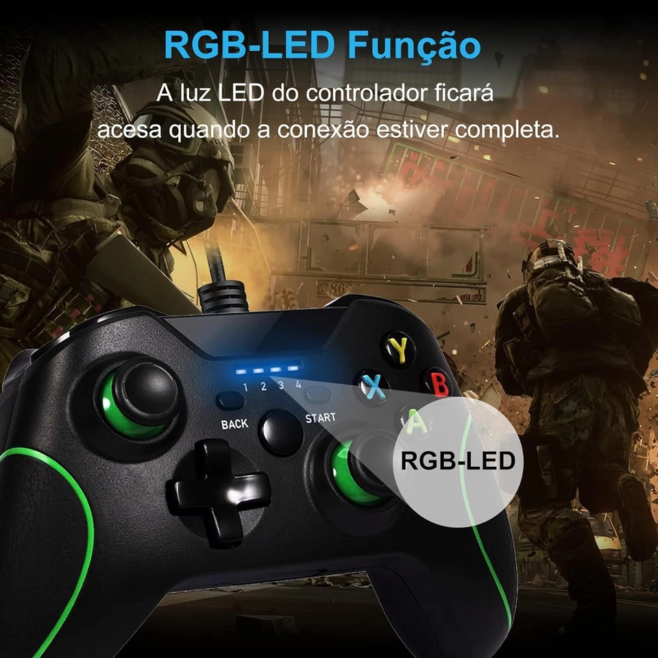 Controle Xbox One Pc Usb com fio Joystick compativel para xbox - 7