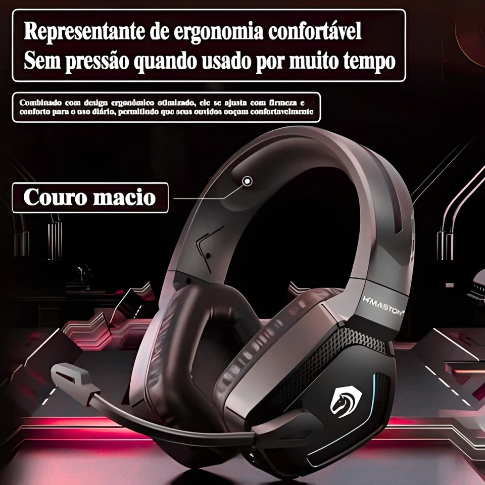 Fone Headset gamer sem fio Bluetooth Com Microfone Original H'maston SNS12 Luz RGB - 6