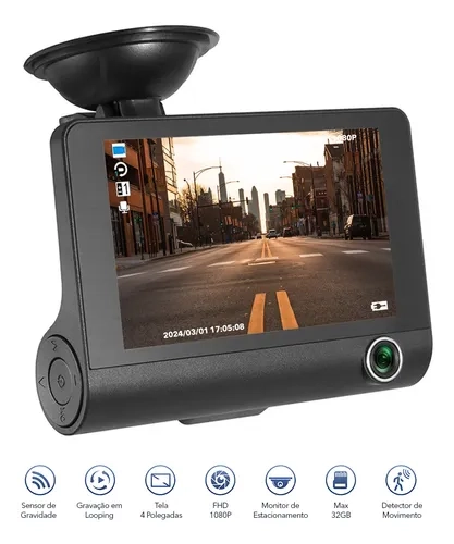 Câmera DVR de carro WDR / Full HD / 1080P / 5MP / 5V / 4 polegadas / 170º / Sensor / Microfone / Gravador de direção - 2