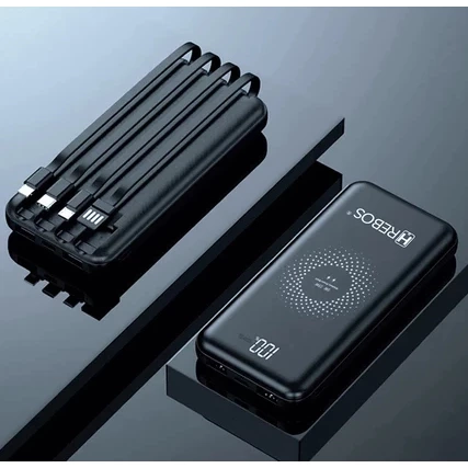 Carregador Portátil Sem Fio Por Indução PowerBank 10000mAh Com Cabos Inclusos Embutidos Rápido Turbo - 5