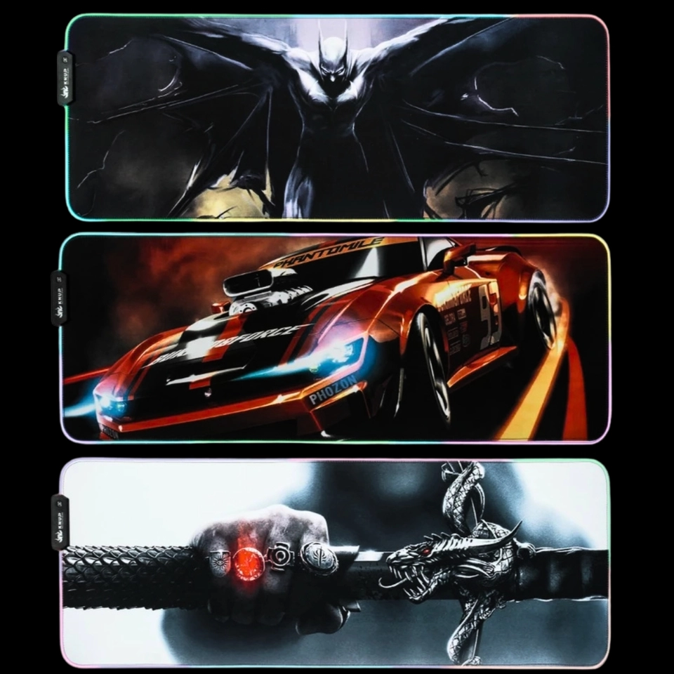 Mousepad Gamer LED RGB 80x30cm Base Borracha Superfície Tecido USB Antiderrapante - imagem 2