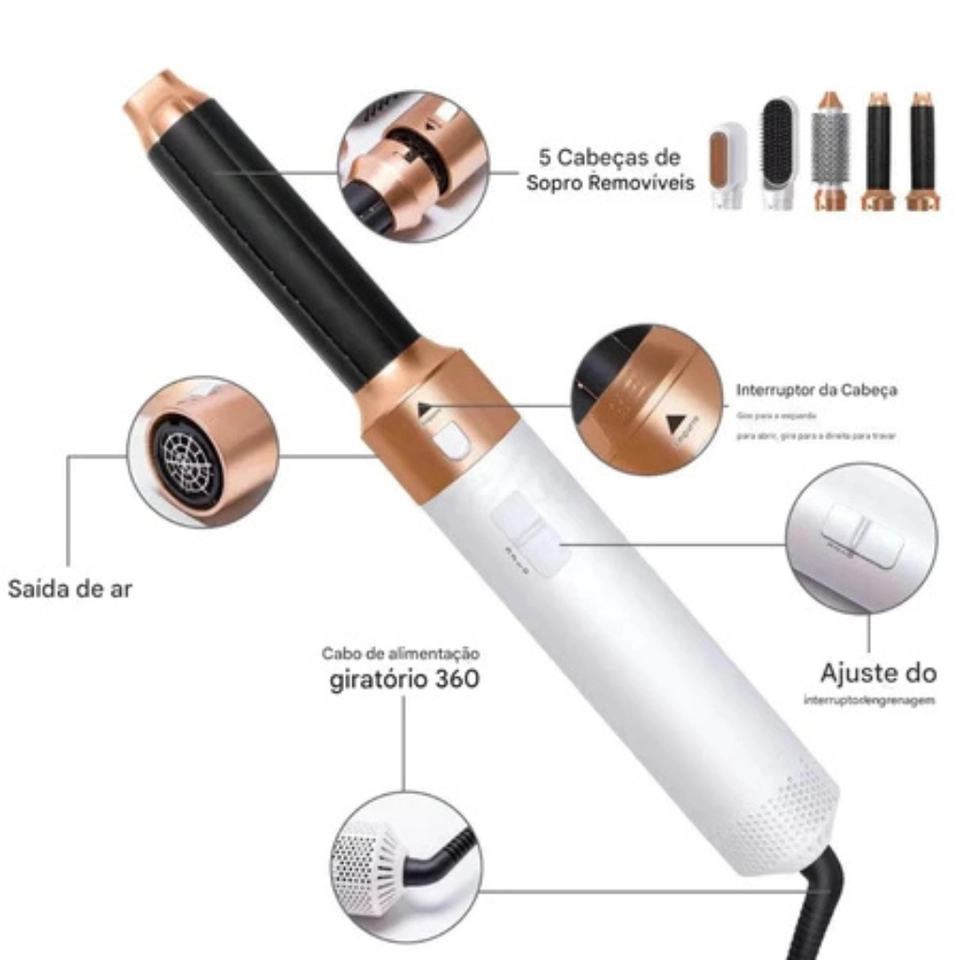 5 Em 1 Escova De Ar Quente Secador De Sopro De Cabelo De Um Passo Modelador Alisador E Lacrado 220V - 6