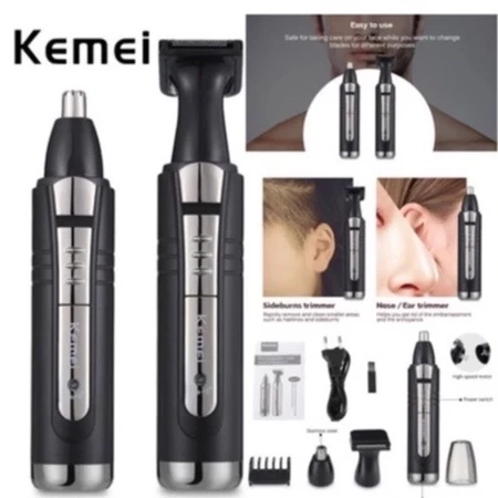 Kit 2 em 1 Máquina Barba De Tirar Pelos Nariz E Cabelo Kemei Km-6511 Aparador Recarregável - 2
