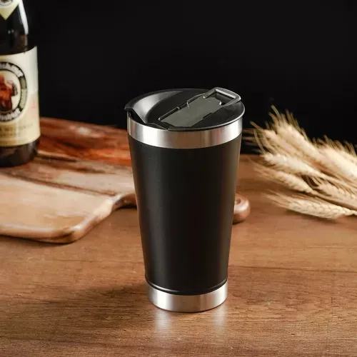 Copo Térmico Cerveja Chopp Inox Com Tampa E Abridor 473ml - imagem 4