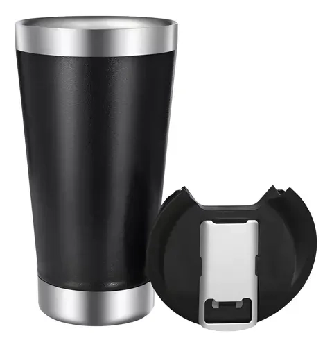 Copo Térmico Cerveja Chopp Inox Com Tampa E Abridor 473ml - imagem 1