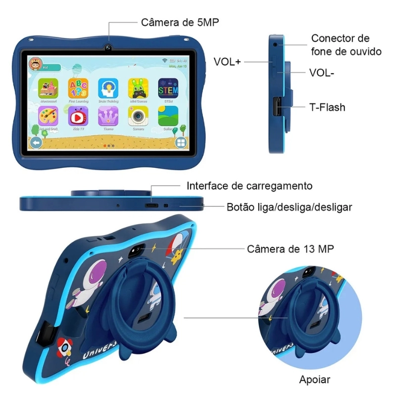 Tablet Infantil 6gb + 128gb 7'' Astronauta Kids Capa - 4