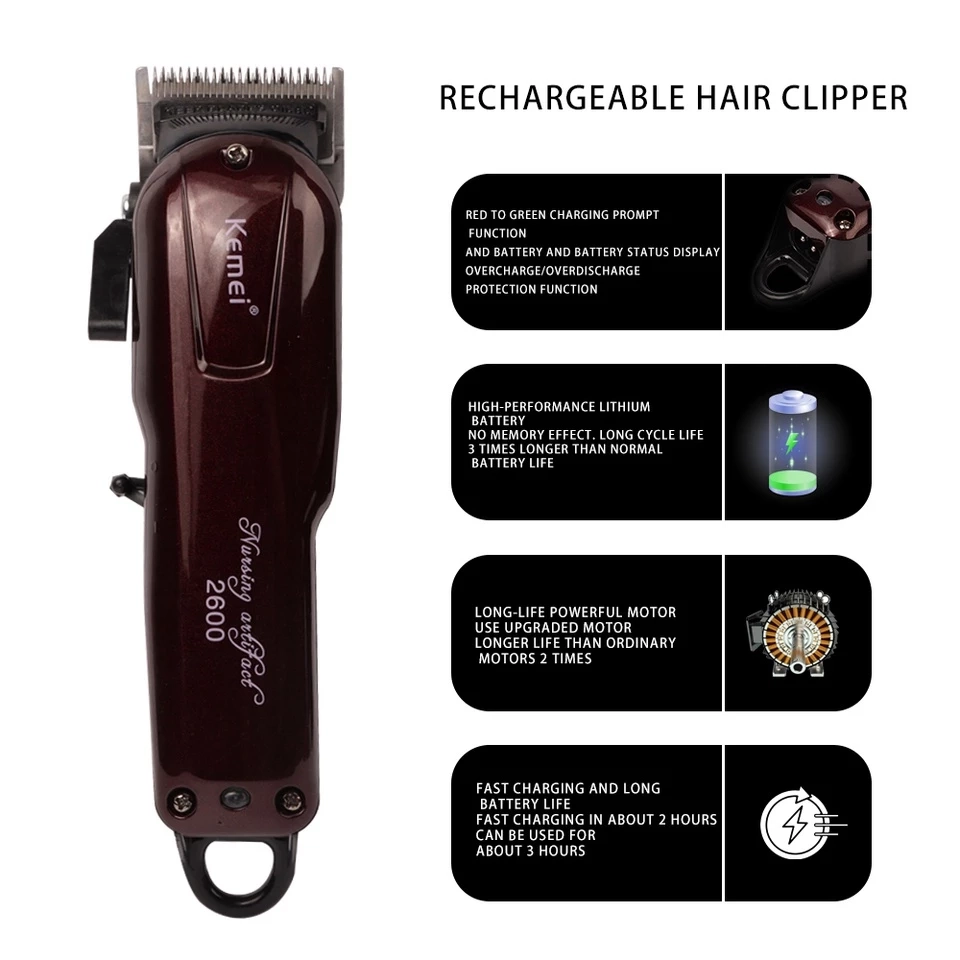 Máquina de Cortar Cabelo Profissional sem fio recarregável Keme cordless Km 2600  - 6