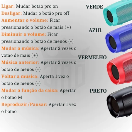 Caixa de Som Bluetooth Charge Mini 3  – Portátil, Entrada USB/SD, Bateria Recarregável, Caixinha - 3