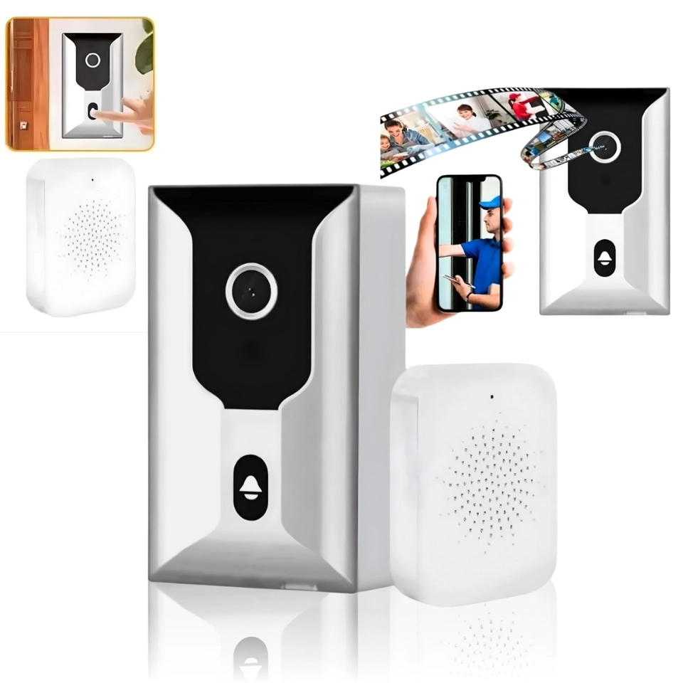 Campainha Com Câmera Vídeo Porteiro Sem Fio Wi-Fi HD Inteligente Smart Home Vê Pelo Celular Recarregável - 1