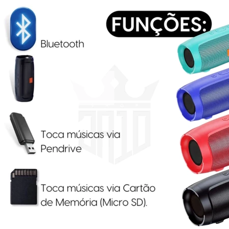 Caixa de Som Bluetooth Charge Mini 3  – Portátil, Entrada USB/SD, Bateria Recarregável, Caixinha - 5