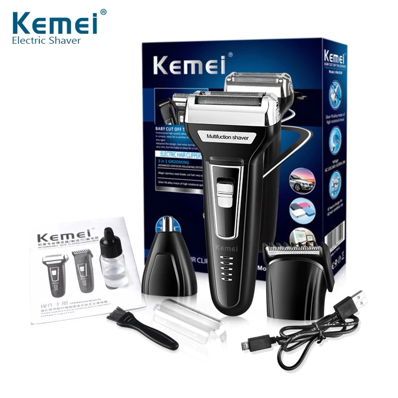 Maquina Barbear Shaver Nariz Barba Pelos e Corpo 3 Em 1 Kemei 6558 - 6