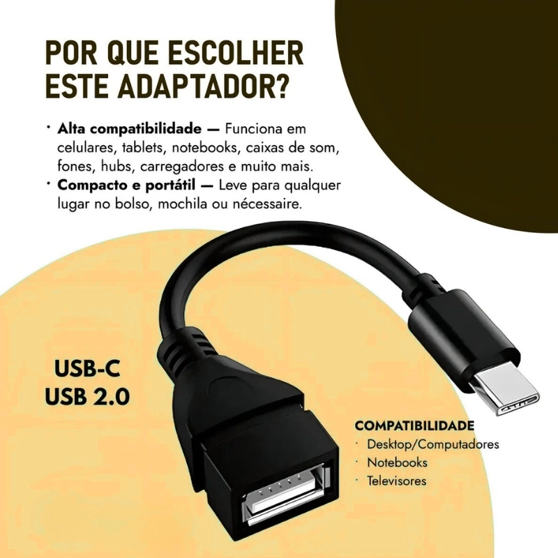 Adaptador Conversor Usb Para Tipo-c Macho Fêmea Otg Usb-c Conector Pen Drive Carregador Celular Notebook Cor Preto - imagem 5