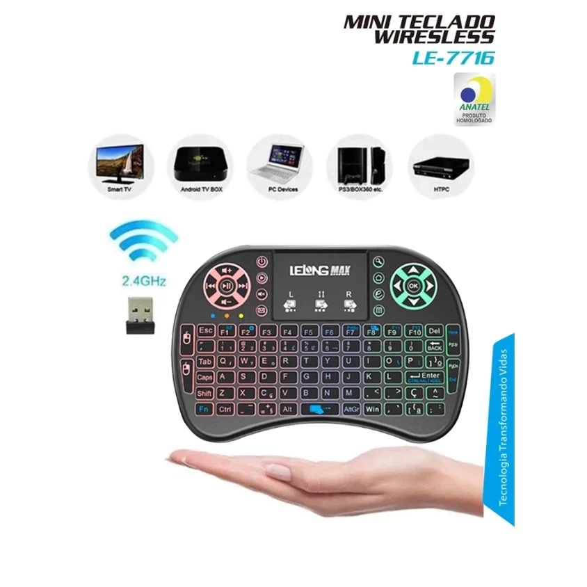 Mini Teclado Com Iluminação Para Smart Tv, Tablet, Xbox360/Ps3 MINI KEY - 5