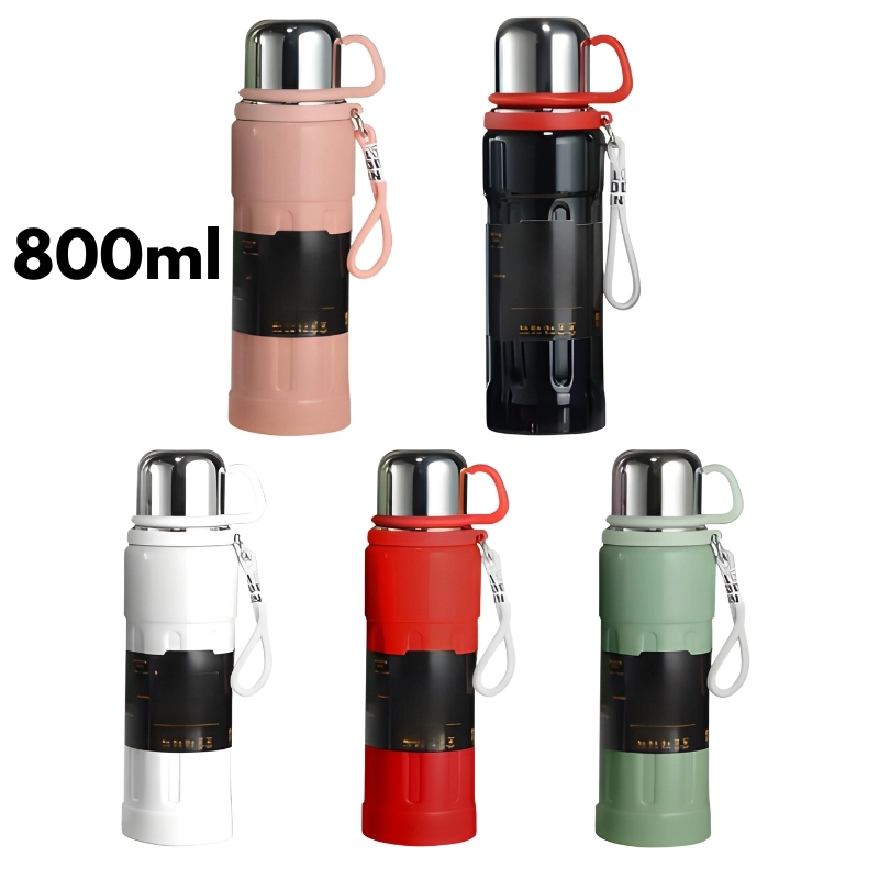 Garrafa Térmica 800ml Inox Premium com Tampa Copo e Alça de Silicone – Mantém Quente ou Frio - 4