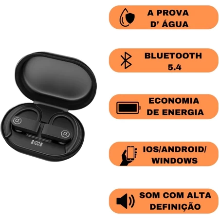 Fone Ouvido Bluetooth 5.3 Sport Orelhas Penduradas Sem Fio IPX5 A'GOLD FN-B21 Academia Corrida - 4