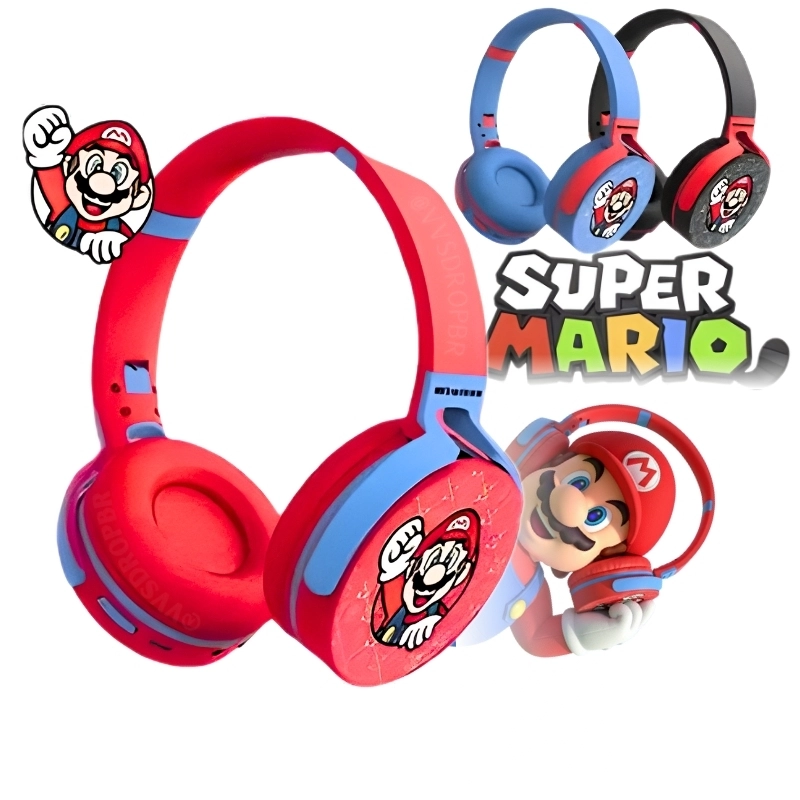 Fone de ouvido Bluetooth Sem Super Mario Cartoon headphones JB MA-1 - 1