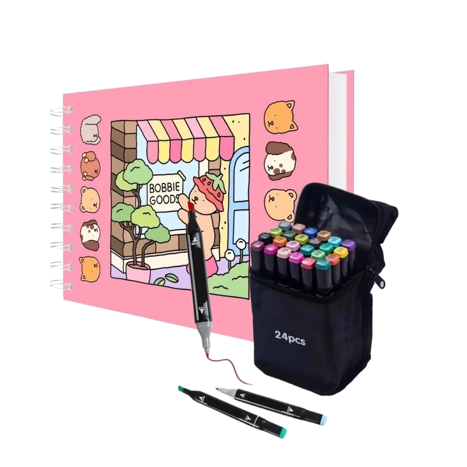 Kit Livro 24 Canetinhas Para Colorir Com Ponta Dupla Capa Dura  - 1