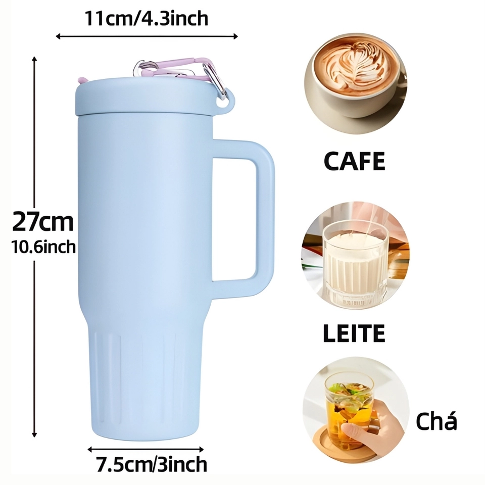 Copo Chaveiro Garrafa Térmica de água 1200 ml Inoxidável com Tampa e Canudo Inox - 7
