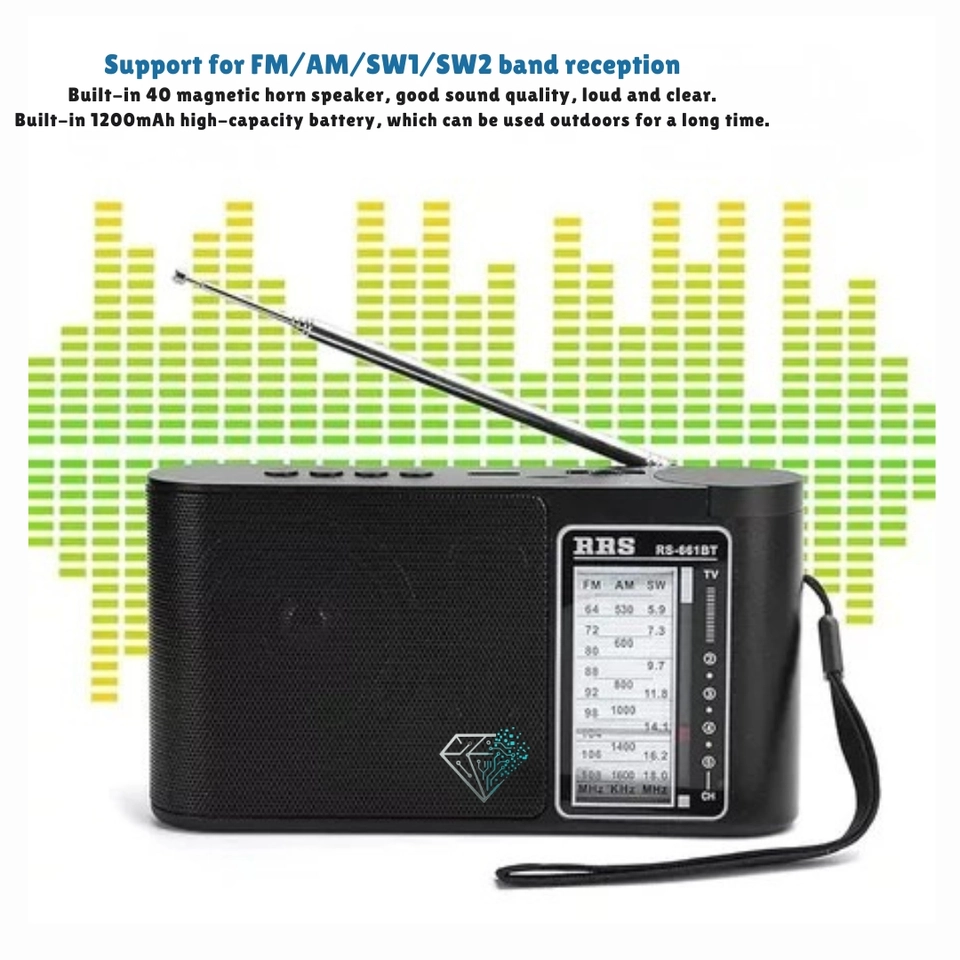 Rádio Portátil Bluetooth AM FM Caixa de Som Rádio Recarregável - imagem 4