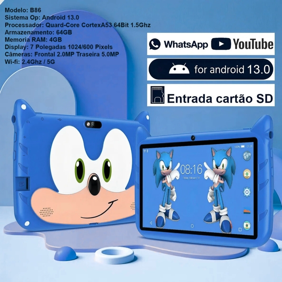 Tablet Sonic Para Crianças Infantil Menino Menina Kids Smart  - 3