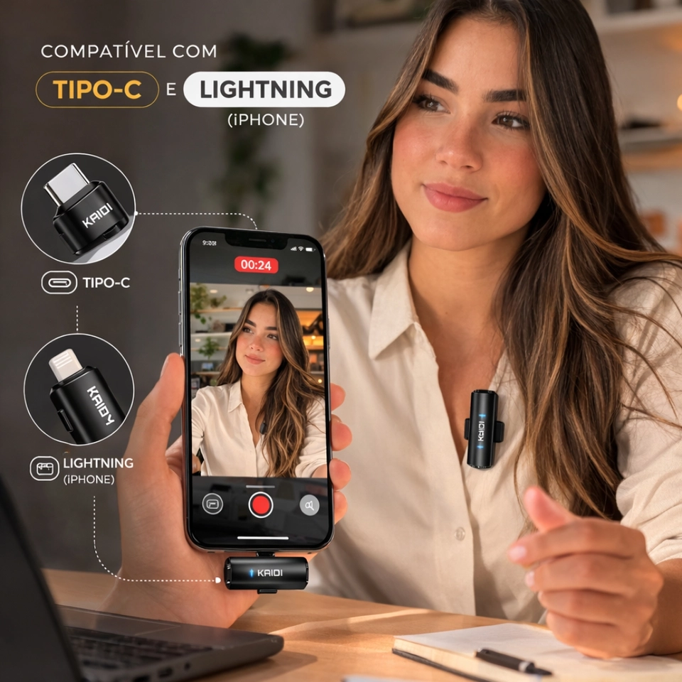 Microfone de Lapela Sem Fio KAIDI KMF4-C – Tipo-C, Maginético e Alta Qualidade de Som Bateria Longa, Compact - imagem 2