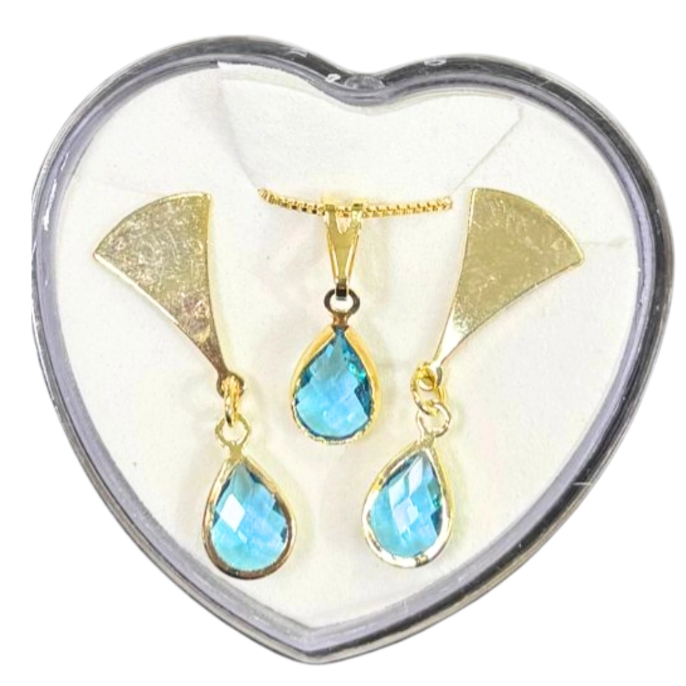 Conjunto Gota Azul Safira – Joias Banhadas a Ouro 18k com Pedra Azul em Gota - imagem 3