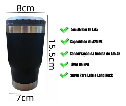 Copo Térmico Long Neck 420ml Cerveja Latinha Abridor Inox - 3