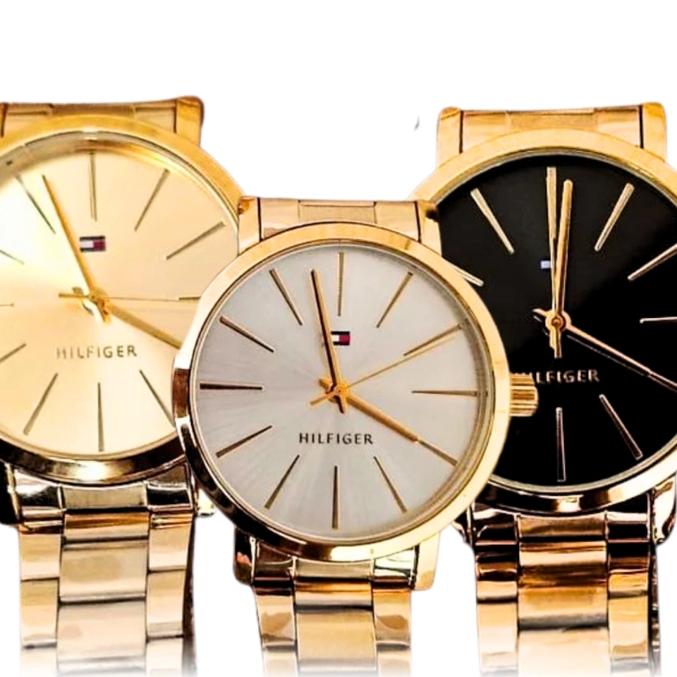 Relógio Masculino Minimalista Social Elegante Pulseira Dourada Mostrador Preto - imagem 3