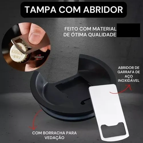 Copo Térmico Cerveja Chopp Inox Com Tampa E Abridor 473ml - imagem 3