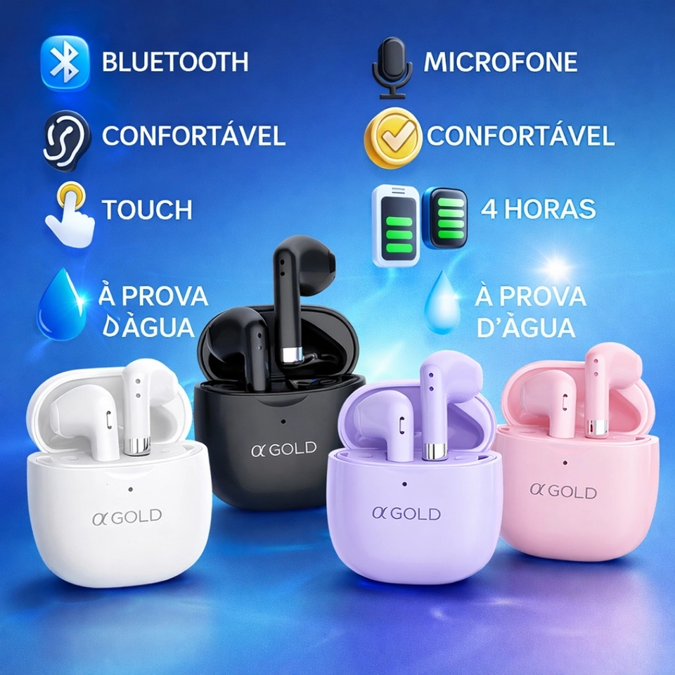 Fone de ouvido bluetooth sem fio touch 5.3 prova agua FN-BA39 A' gold - 3