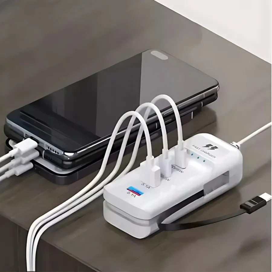 Carregador Turbo Universal USB Tipo C 66W Ultra Rápido 5.1A 2x Portas USB 2 Portas Tipo C 1 Cabo Tipo C Extensão Com Cab - 6