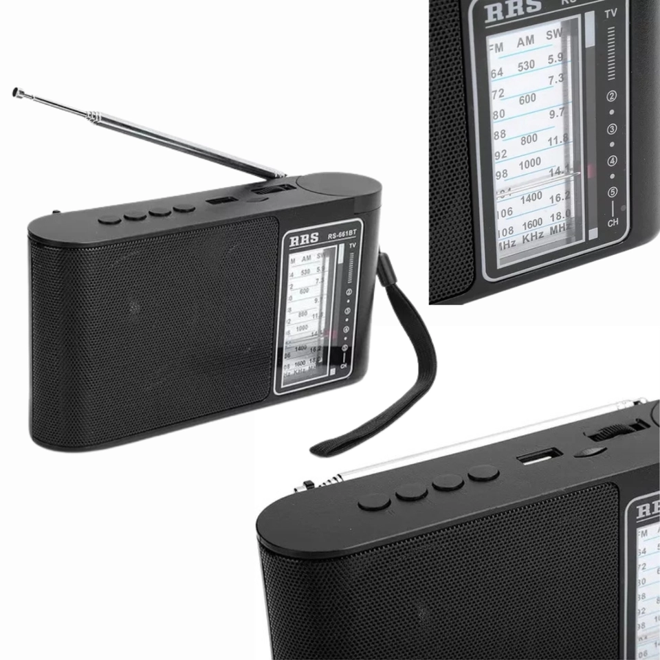 Rádio Portátil Bluetooth AM FM Caixa de Som Rádio Recarregável - imagem 5