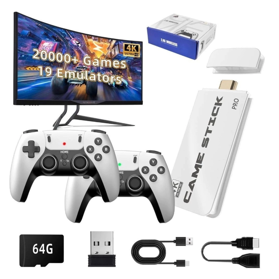 GameStick Retrô M15 PRO 4K Lançamento 64GB 20 mil Jogos Retrô Clássicos 2 Controles Sem Fio - 1