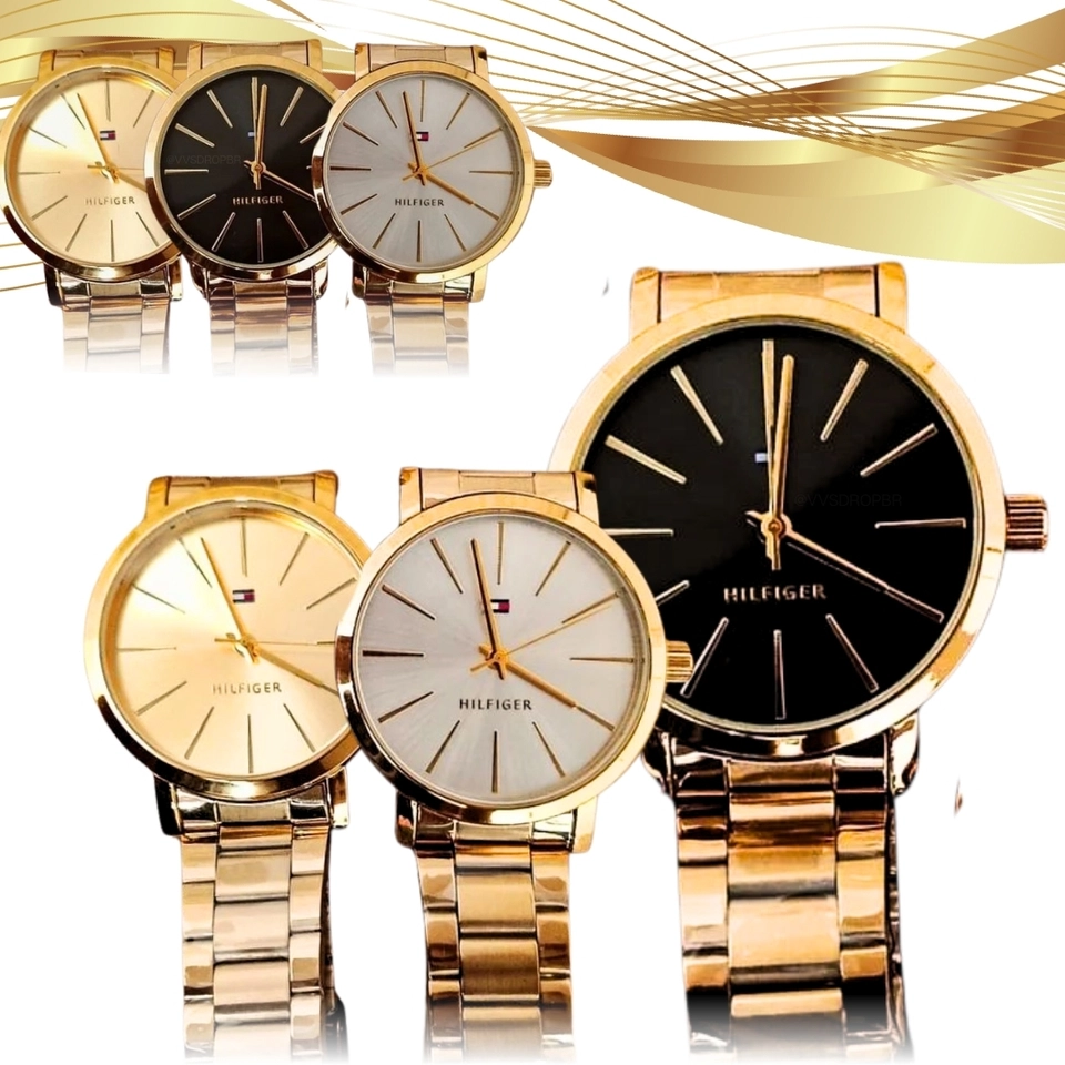 Relógio Masculino Minimalista Social Elegante Pulseira Dourada Mostrador Preto - imagem 1