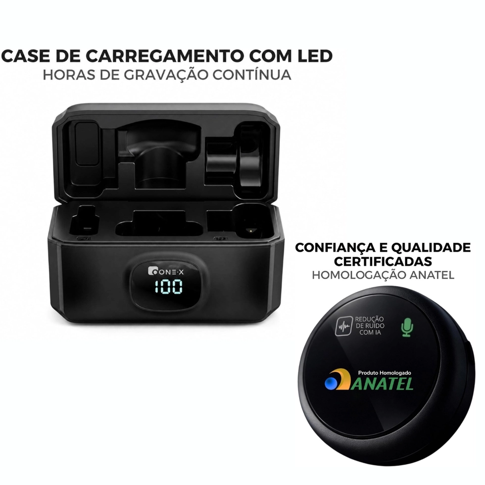 Microfone Lapela Redondo Sem Fio Com Case de Carregamento Duplo ONEX Profissional Portátil – Littjining Compatível com iPhone 5/6/7/8/9/X/XR/XS/11/12/13/14 - 7