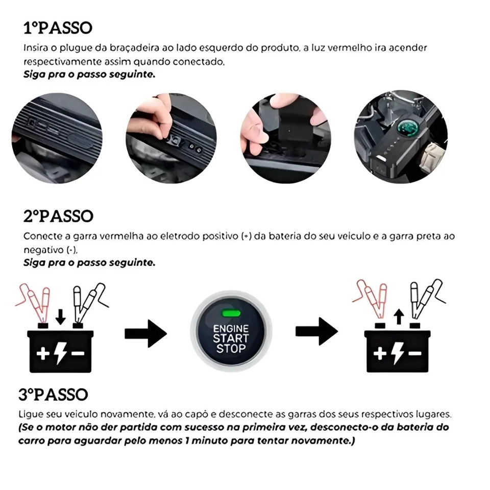 Bateria Auxiliar Portátil para Partida + Bomba de Ar com Rosca - Dupla Função - 4