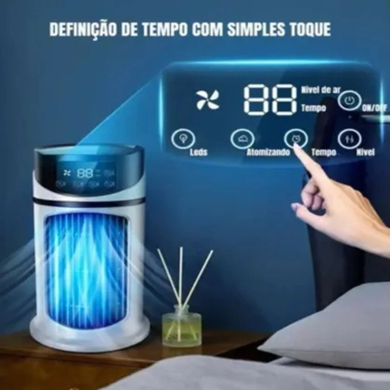 Ventilador Mini Ar Condicionado Portátil Climatizador 300ml USB Bivolt Pulverizador Premium Luz LED Com Reservatório - 6