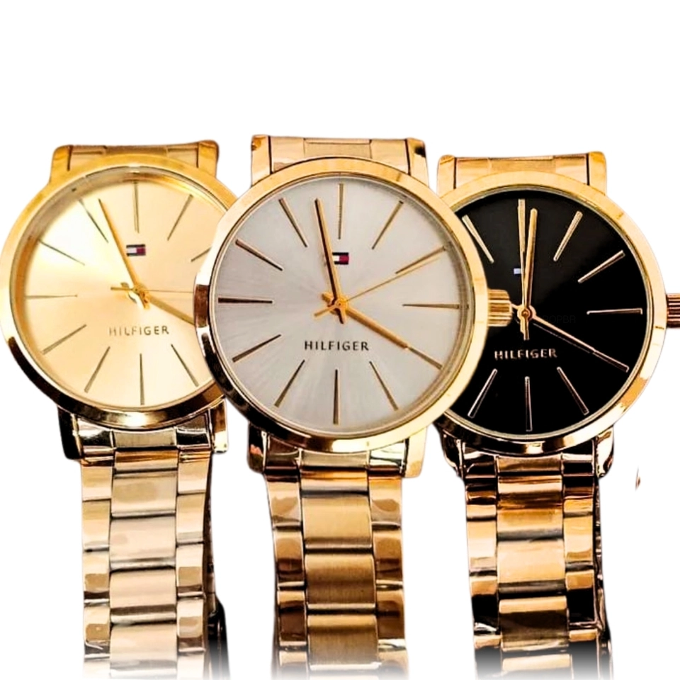 Relógio Masculino Minimalista Social Elegante Pulseira Dourada Mostrador Preto - imagem 5