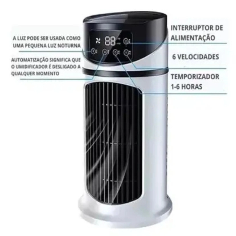 Ventilador Mini Ar Condicionado Portátil Climatizador 300ml USB Bivolt Pulverizador Premium Luz LED Com Reservatório - 3