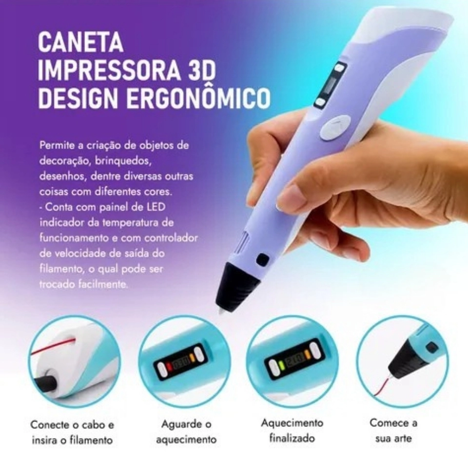 Caneta 3d Impressora Profissional Infantil Com Refil E Cabo Usb  - 2