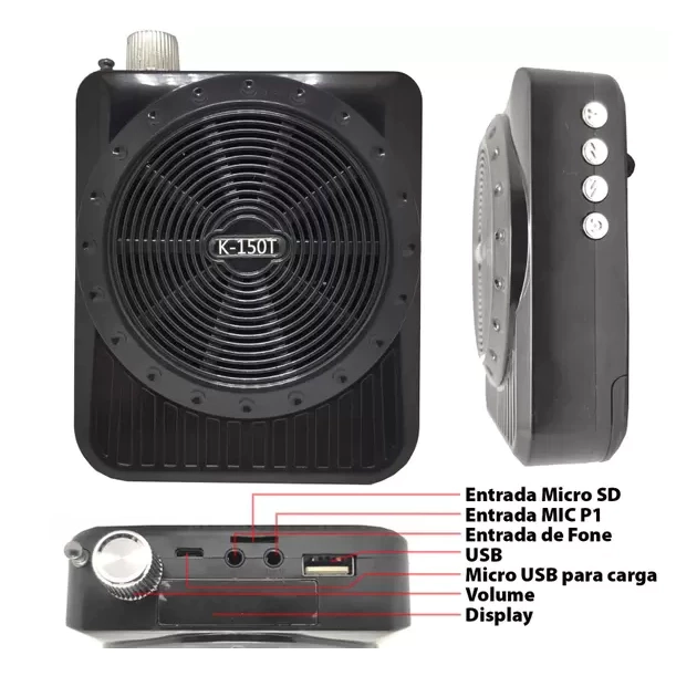 Rádio Megafone Amplificador Voz Multifunções Usb Fm Caixinha Cintura Usb Microfone Professores Palestrantes - 3