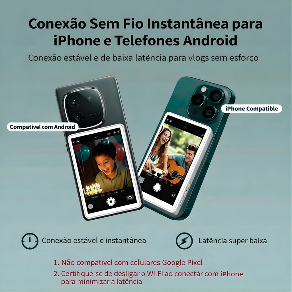 Tela Magnética Monitor Para Celular Sem Fio Smartphone Selfie Vlog Gravação - 6